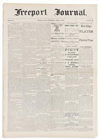 (PRESIDENTS.) Pair of newspapers with satirical full-page illustrations on the 1876 and 1884 elections.